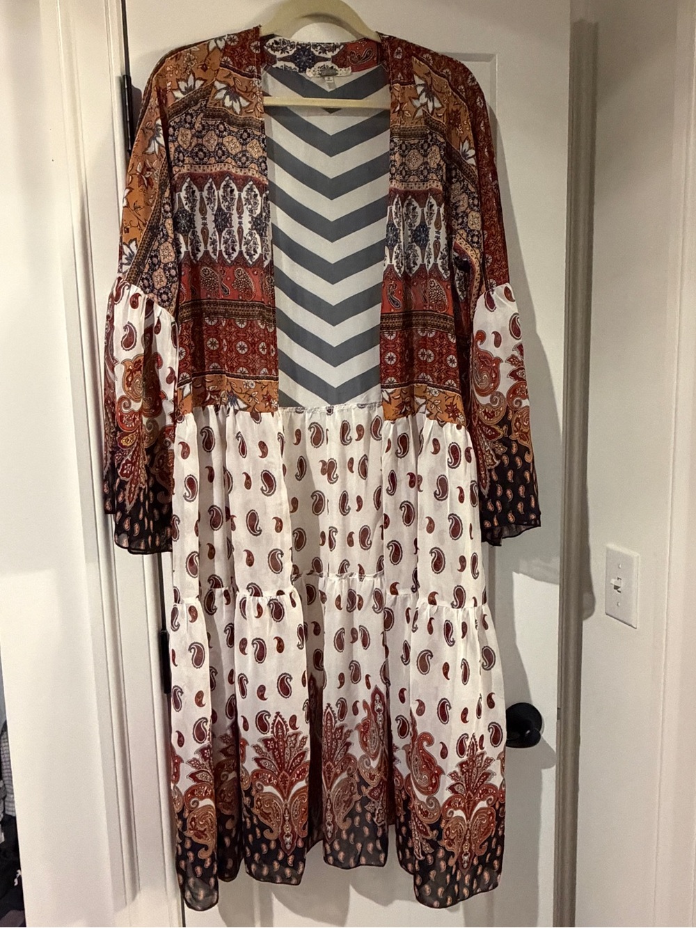 gimmicks by BKE Boho Patchwork Paisley Dress — White, Rust, Brown